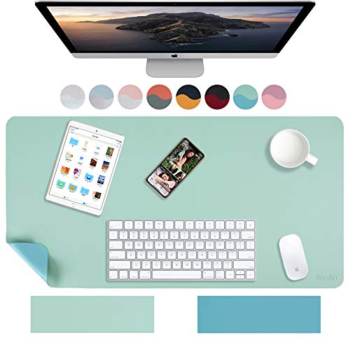 Weelth Schreibtischunterlage, Tischunterlage, multifunktionales Office-Mousepad, PU-Leder, doppelseitige Schreibtischunterlage für Büro oder Heimbereich (Blau/Grün, 89,9 x 43,2 cm)