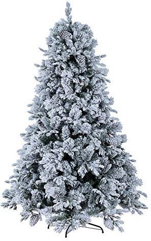 Albero di Natale Innevato Bianco 210 cm Effetto Naturale Folto con Pigne, Apertura Facile ad Ombrello, Arves