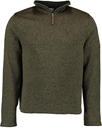 OS Trachten Orbis Herren Fleecepullover Strickfleece Freizeitpullover Troyer hochgeschlossen Wukom, Größe:4XL, Farbe:Oliv