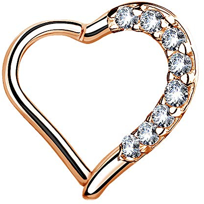 Segment Clicker Scharnier Ring Piercing Herz mit Kristall Glitzer Septum Tragus Helix Nase Lippe Nasenring Nasenpiercing Ohr Knorpel Daith - Rosegold | Links