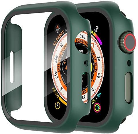 Diruite 2 Pezzi Cover per Apple Watch SE 3/2/1 /Series 6 5 4 44mm Vetro Temperato Pellicola Protettiva,PC Rigido Case Protettiva Ultrasottil Custodia,Verde,44mm