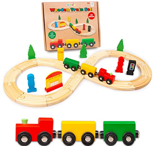 Abeec Wooden Train Set - Train Track & Toys for Toddlers & Kids