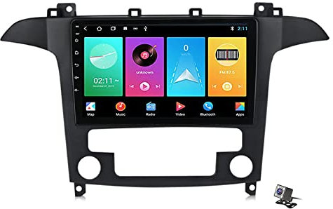 PLOKM Autoradio Bluetooth Autoradio mit Navi Android 9 Zoll Doppel Din Head-Einheit Ersatz für Ford S-MAX 2006-2015 Unterstützt DAB+ OBD2 TPMS RDS FM USB AUX WiFi Bluetooth DSP