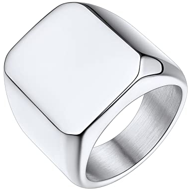 Bestyle Quadrat-ring Herren Siegelring Gravur Personalisiert Initialenring Mädchenring Hip Hop Ring Signetring Silber 59