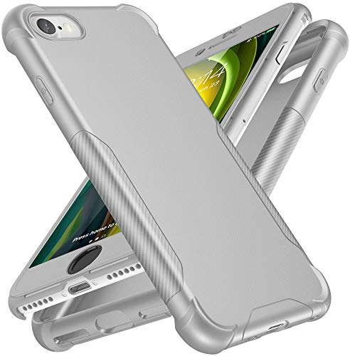 ORETECH [4-in-1] Handyhülle für iPhone SE 2020 Hülle, iPhone SE 3 2022 Hülle, iPhone 7/8 Hülle, mit [2X Displayschutzfolie]360 Grad Stoßfest Schutzhülle Silikon Hard PC Case für iPhone SE 2020, Silber