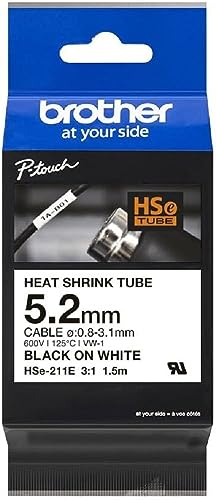 Brother Original Pro Tape HSe-211E Schrumpfschlauch – schwarz auf weiß, 5,2 mm breit, 1,5 m lang