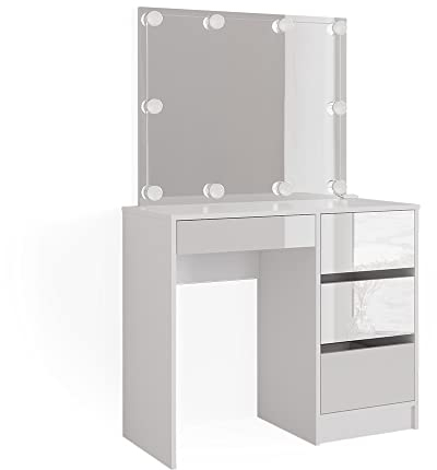 Vicco Schminktisch Sherry, Kosmetiktisch mit Spiegel, Weiß Hochglanz, 90 cm mit LED Beleuchtung