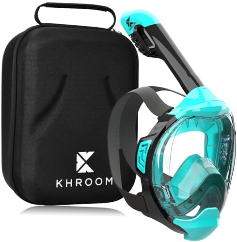 Khroom Schnorchelmaske Erwachsene & Kinder ab 3 Jahre | CO2 sicher | Vollgesichtsmaske mit Easy-Breath System | Schnorchelset Alternative | Seaview Y Tauchmaske Erwachsene / Kinder (S/M Türkis+Case)