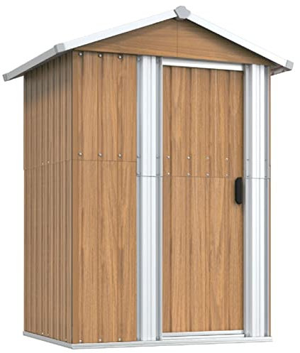 Festnight Capanno da Giardino, Casetta da Giardino, Capanno Attrezzi da Giardino, in Acciaio Zincato Marrone 126x97,5x177 cm