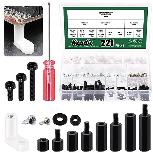 Keadic 221-teiliges M3-Leiterplatten-Motherboard-Set enthält männlich-weibliche Nylon-Abstandshalter und L-förmige Leiterplatte, isolierte Montagefüße mit Schrauben für die Befestigung der