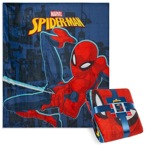 Disney Coperta Pile - Plaid Divano 150x130cm - Coperta Letto Singolo Flanella Coperte Calde e Morbide Baby Yoda Spiderman Stitch Gadget Regalo (Blu Spiderman)