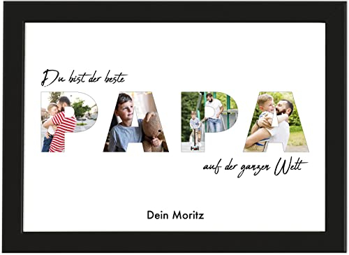 Deqosy Personalisiertes Papa Geschenk Poster mit vier eigenem Bildern, Foto Geschenke als Poster oder als Leinwand, Vatertagsgeschenk, Individuelles Geschenk Vater (Papa)