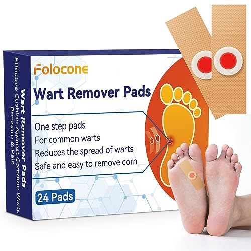 Folocone Wart Remover, 24pcs Wart Removal Plasters Pads, Wart Remover for Hands, Plantar Wart Remover for Feet, Verruca plasters, Verruca treatment, Painlessly Removes Common and Plantar Warts