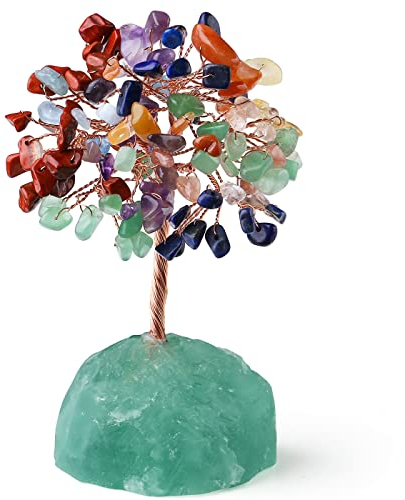 XIANNVXI Kristalle Lebensbaum Deko Feng Shui Bunte Chakra Geldbau Kristallbaum Natürlicher Edelsteine Steine Deko Tree of Life Trommelsteine Basis Bonsai Baum Dekoartikel Spirituelle