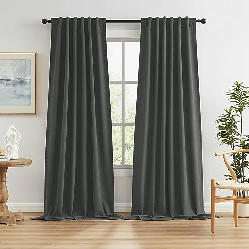 KEQIAOSUOCAI Vollverdunkelungs-Leinen-Vorhangpaneele, 316 cm lang, graue Flurtür, strukturierte Boho-Vorhänge und Vorhänge, 2 Paneele für hohe Decken, Wohnzimmer, 127 x 320 cm (B x L), Anthrazit