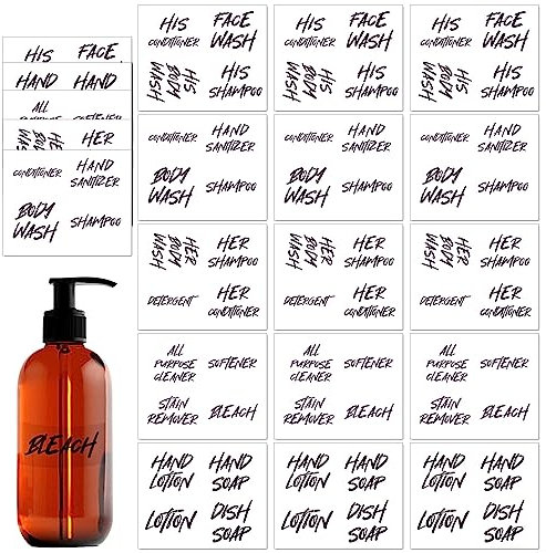 CRASPIRE 20pcs Waterproof Bottle Label Stickers Removable Bathroom Label PVC Adhesive Clear Stickers Bathroom Sorting Storage Rectangle with Word Shampoo Dispenser for Kitchen