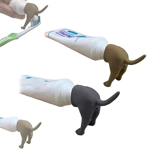 GANDUS Pooping Dog Butt Zahnpasta-Topper, Pooping-Zahnpasta-Kappe, lustiger kreativer Zahnpasta-Topper, Dog Butt-Form-Zahnpasta-Deckel, Zahnpasta-Kappenspender, Streichgeschenk (one Size,2*E)