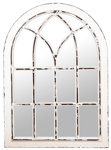 DRW Espejo de Pared con Forma de Ventana en maderta y en Blanco decape 79x4x110cm