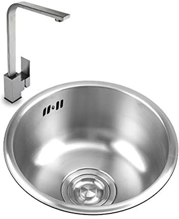 Fregadero Cocina Fregadero Fregadero Fregadero redondo plateado Fregaderos de cocina de acero inoxidable Mini fregadero individual Fregadero de cocina pequeño para instalación bajo encimera y empotrad