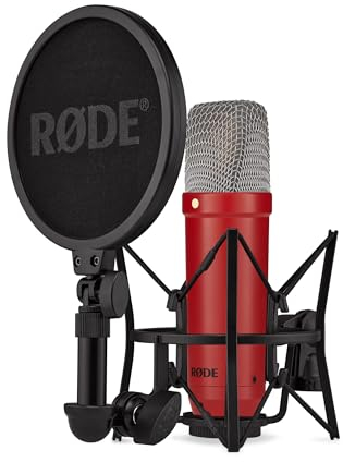 RØDE NT1 Signature Series Large-diaphragm Condenser Microphone with Shock Mount, Pop Filter and XLR Cable for Music Production, Vocal Recording, Streaming and Podcasting (Red)