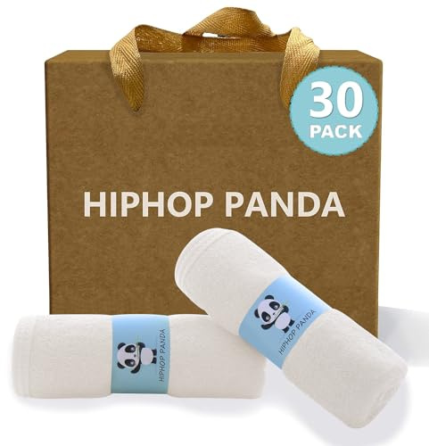 HIPHOP PANDA Soft Baby Washcloths, 2-Layer, 30 Pack Newborn Gift Set | Rayon Made from Bamboo | Absorbent Reusable Wipes for Delicate Skin | Newborn Gift Set | Registry Ready | Ivory