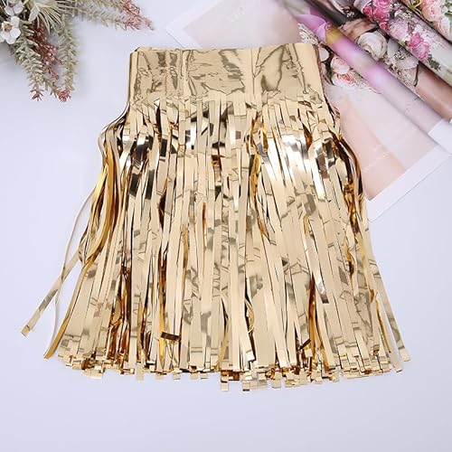 5 Stück Lametta Girlande Metallic Folie Fringe Champagner Gold Party Deko Girlanden Weihnachten Fransengirlande Raum Dekoration Partydeko Hängende Lametta Fringe Banner für Hochzeit Geburtstag Zimmer
