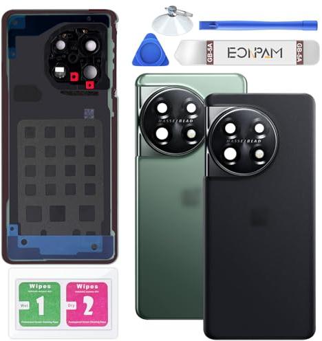 Eonpam Akkudeckel für Oneplus 11 CPH244/2449/2451 PHB110 Schwarz | Backcover Original Qualität Rückseite Akkudeckel Rückseite Glas Back Glass Backcover Glas mit Kameraglas Reparatur Set.