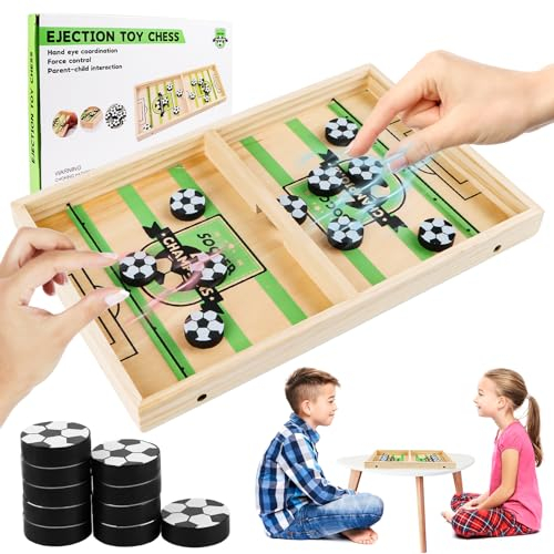 KFDDRN Sling Puck Spiel, Tischfussball Hockey Brettspiel, Tischhockey Sling Puck Brettspiele, 2 Spieler Holz Slingshot Brettspiel Geeignet für Eltern-Kind-Interaktion