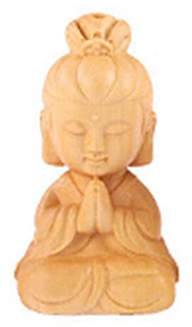 Estatua de Buda de madera de boj chino tallada pequeño monje figuritas, figuras de monje pequeño tallado de boj de Buda vintage (2)