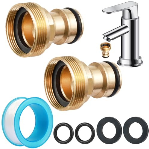 Annickee 2 Conectores Universales para Grifo Mezclador, Adaptador Manguera Grifo con Cinta de Lona y Precinto de Repuesto, Adaptador Grifo Cocina Manguera, Conector de Manguera de Latón para Tubos