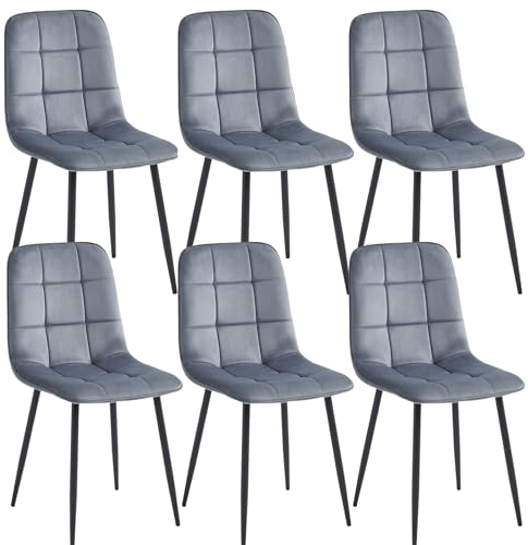 Colenis - Ela Esszimmerstühle - 6er Set - Grau - Samt - Für Esszimmer, Küche & Wohnzimmer - Modernes Design