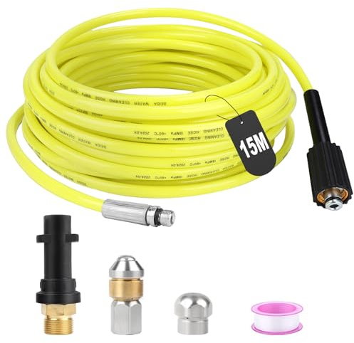 SWAWIS Sonda Sturatubi per Idropulitrice 15M 180bar Sonda Sturatubi Tubo Idropulitrice Accessori Idropulitrice con Ugelli Rigidi + Rotanti, Adattatore per Kärcher K2 K3 K4 K5 K6 K7 Idropulitrici