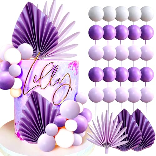 JeVenis Lila Blau Rose Kuchen Topper Palm Leaves Balls Tortendekoration für Hochzeit Brautparty Geburtstag Hochzeitstorte Dekoration