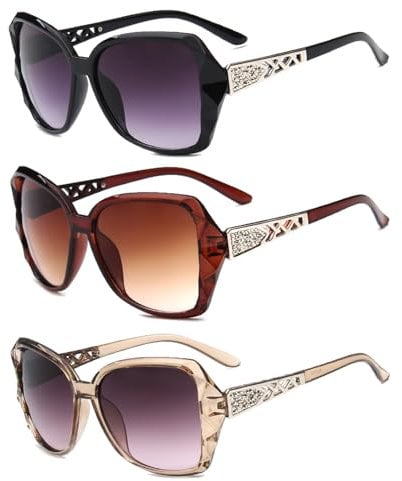 YFHUVB 3 Pcs Women Sunglasses, Women Large Sunglasses Vintage Fashion Ladies Sunglasses UV400 Oversized Sun Glasses Eyewear