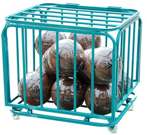 Green Ball Storage Cage Lockable, Sports Basketball Rack with Wheels for School Gym Garage, Heavy Duty Soccer Equipment Cart with Lids