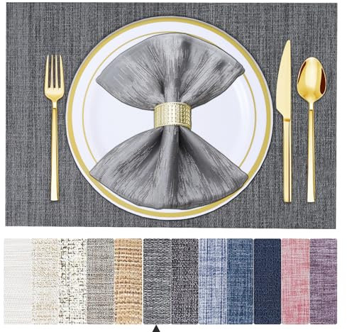 BETEAM Platzsets Abwaschbar 4er Set Vinyl Tischsets für Esstisch Waschbar Küchen Platzdecken Langlebige Tischsets für Drinnen Draußen-01 Grau, 4er Set