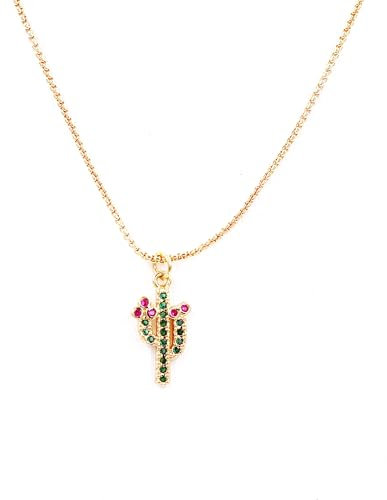 Fukugems 14K Gold überzogene Cubic Zirkonia Halskette zierliche Messing Kette Halskette für Frauen Gold Choker Halskette für Mädchen Kaktus Halskette