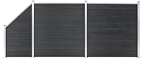 Iiaky WPC Zaun-Set 2 Quadrate + 1 Schräge 446x186 cm Grau Sichtschutzzaun Palisadenzaun Zaun Sichtschutz Gitter Gartenzaun Komplettset