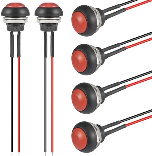 VEXUNGA Pulsador Interruptor 12MM Redondo Mini Pulsadores Momentáneo Interruptores 12V Impermeable Electricos Pequeño Coche Botón SPST ON OFF 3A/250V con Linea (6 Piezas)