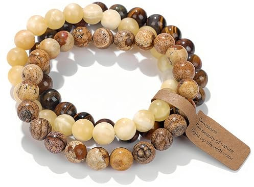 SAIBANGZI Handmade Echte Natursteinperlen Heilsteine Armband Unisex Chakren Perlenarmband, 8MM Runde Edelsteine Yoga Armbänder, Elastische Perlen Anti Stress Armband