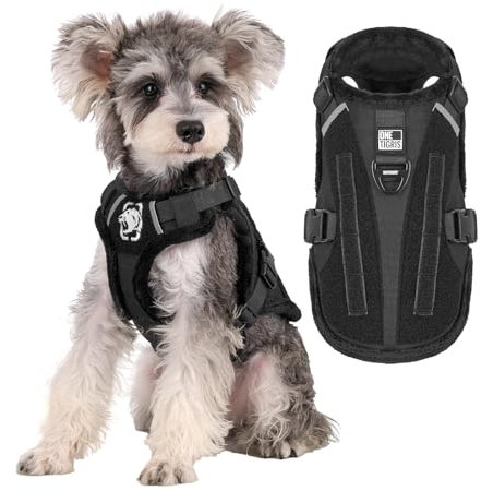 OneTigris MITT Warmes Hundegeschirr, Hundejacke Winter Hundemantel Winterjacke für Hunde mit D-Ring Abdichtung Dauerhaft, Ärmellose Gepolsterte Hundeweste Reflektierend, Schwarz M
