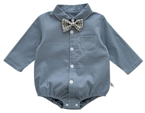 SRTUMEY Baby Jumpsuit 12-18 Months Baby Boy Dress Bag Fart Jumpsuit Baby Gentleman Bow Tie Romper Suit Newborn 100 Days Old Dress 3-6 Months Blue