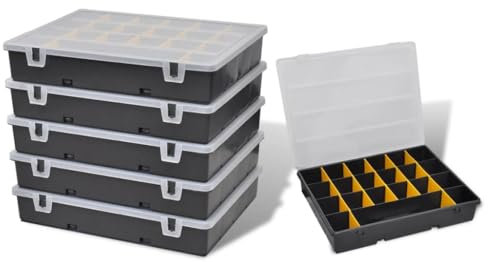 6x Sortimentskasten Kleinteilemagazin Sortierbox mit Deckel Sortierkasten Sortierkoffer Werkzeugbox Sortimentskoffer Sortimentsbox Organisationsbox mit herausnehmbaren Fächern, 36 x 28 x 6,5 cm