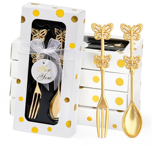 30-teiliges Hochzeitsgabel- und Löffel-Set, Schmetterlingskaffee-Teelöffel mit Geschenk-Box, Hochzeits-Babyparty-Rückgabe-Geschenk, Teeparty-Dekoration, Souvenir oder Brautparty-Gastgeschenke für