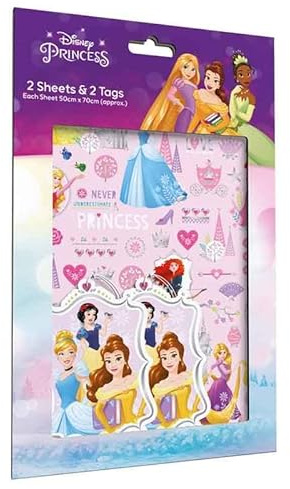 DIsney Princess Wrapping Paper 2 Sheets & 2 Matching Tags