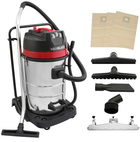 Aspiradora Industrial en Seco y Húmedo de Acero Inoxidable de 80L ,5 Accesorios+3 Bolsas GRATIS Aspirador para Limpieza Comercial 3000W Motor Triple,Filtro de Tela,Manguera 1.5m,Cable 9m,con/sin Bolsa