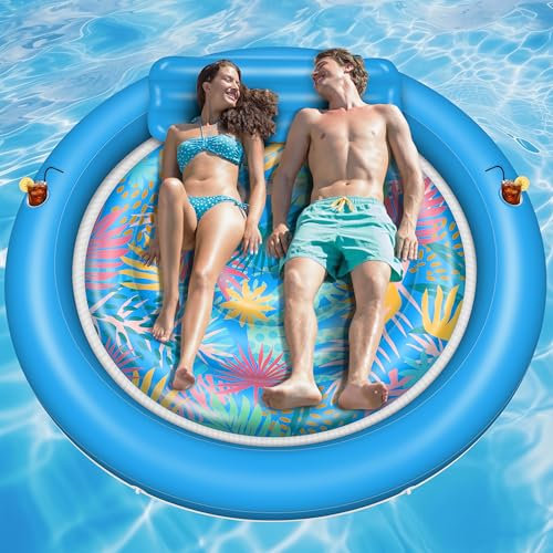 IEEILULU Matelas Gonflable Piscine, Bouee Piscine Adulte, Matelas Gonflable Bronzage avec Porte Tasses et Coussin, Grand Tanning Pool pour Jardin, Plage, Piscine
