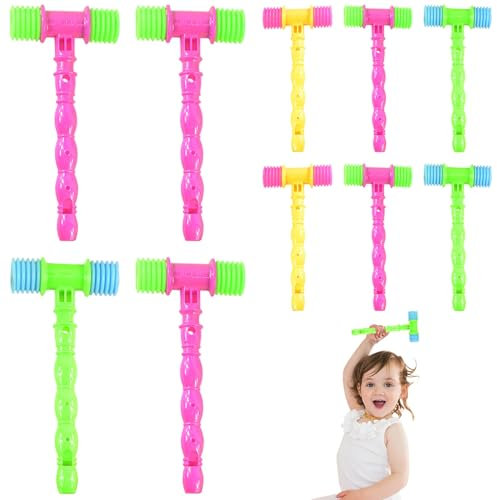 Pineeseatile Toy Hammer, 10pcs Quietschende Hammerspielzeug 4x9 -Zoll -Cartoon Interaktiver Plastik mit Geräusch für Partybevorzugung Spiel Bestrafung