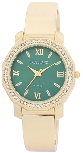 Excellanc Damen-Spangenuhr Metall Armreif Römischen Ziffern Länge 15 cm Quarz-Armbanduhr Geschenkidee für Frauen (Gold/Grün)
