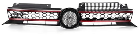 Kühlergrill Für VW Für Golf 6 MK6 2009 2010 2011 2012 2013 Für GTI Style Center Racing Grill Honeycomb Mesh Auto Frontstoßstange Kühlergrill Front Kühlergrill(Starter Black red)